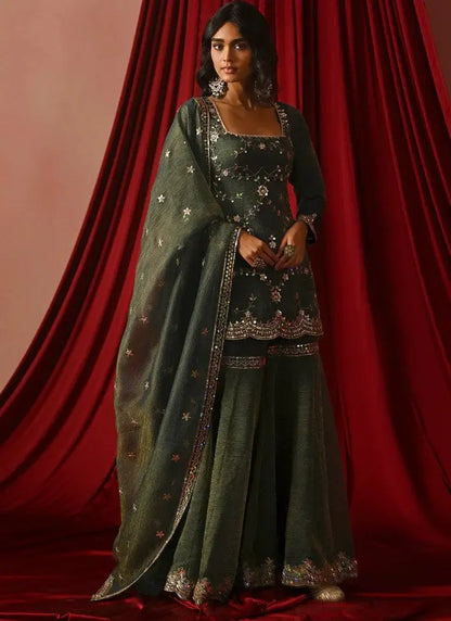Designer Silk Sharara Suit Set for Festive and Wedding Wear