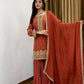Designer Simmer Silk Embroidered Sharara Suit Set with Dupatta