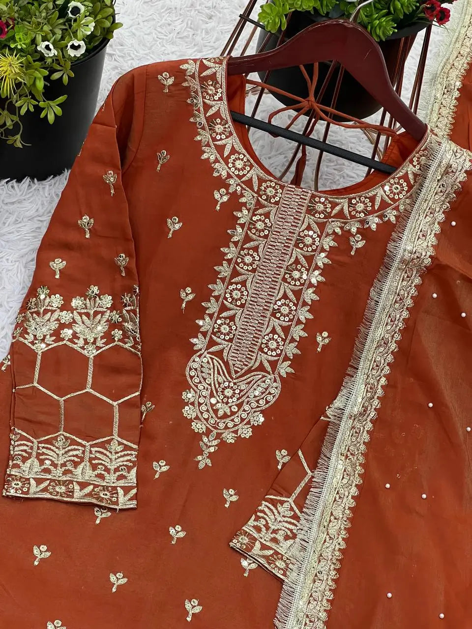Designer Simmer Silk Embroidered Sharara Suit Set with Dupatta