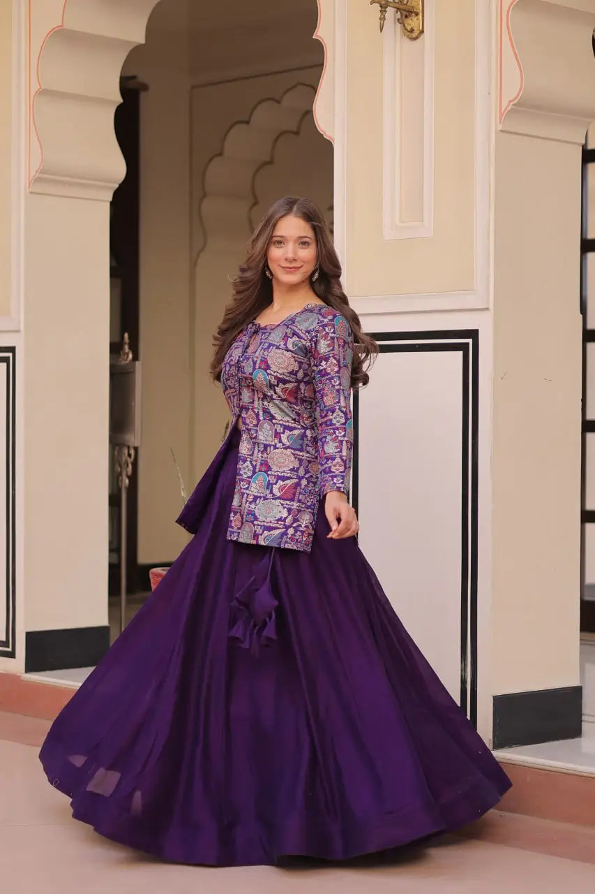 Designer Simmer Vichitra Lehenga with Jacquard Blouse | Full-Stitched Party & Wedding Wear – Purple & Maroon