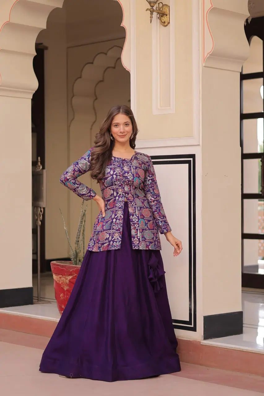 Designer Simmer Vichitra Lehenga with Jacquard Blouse | Full-Stitched Party & Wedding Wear – Purple & Maroon