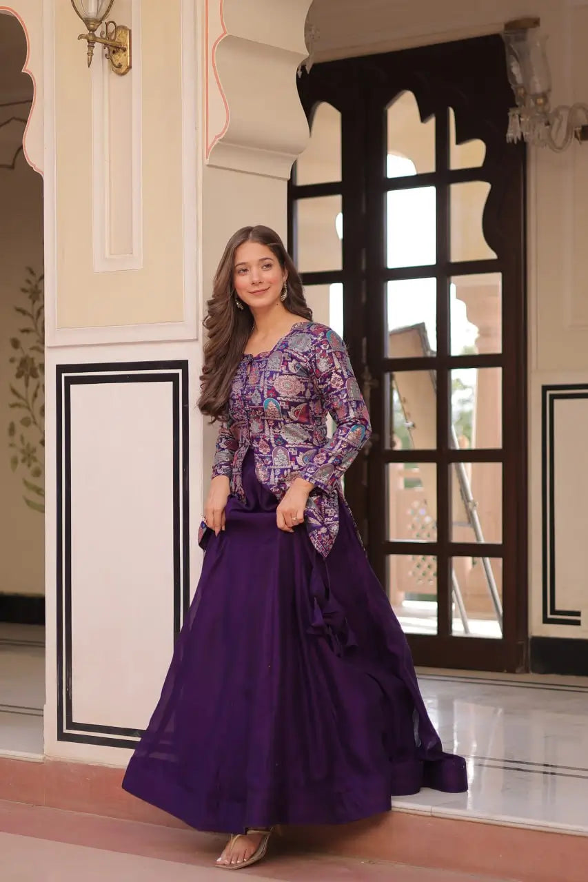 Designer Simmer Vichitra Lehenga with Jacquard Blouse | Full-Stitched Party & Wedding Wear – Purple & Maroon
