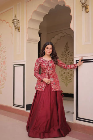 Designer Simmer Vichitra Lehenga with Jacquard Blouse | Full-Stitched Party & Wedding Wear – Purple & Maroon