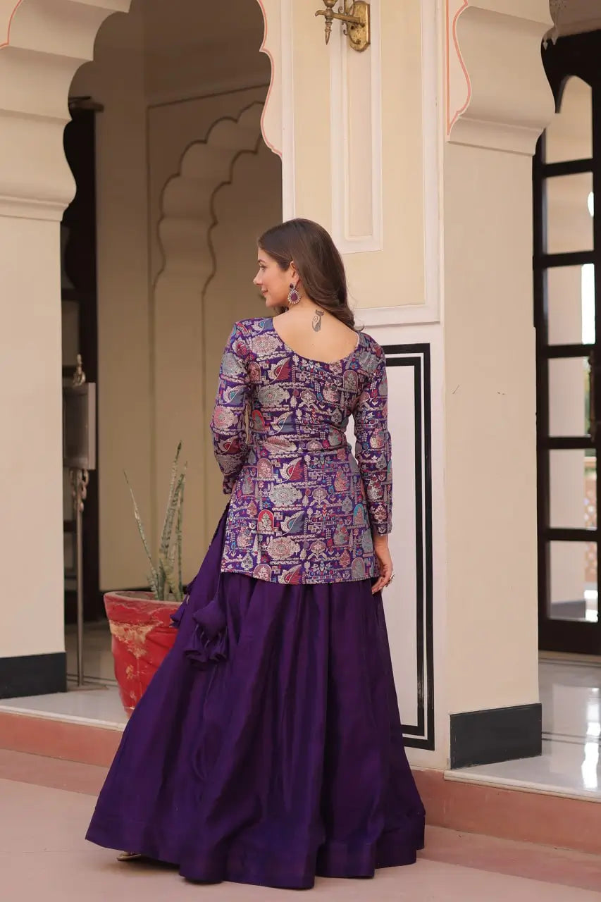Designer Simmer Vichitra Lehenga with Jacquard Blouse | Full-Stitched Party & Wedding Wear – Purple & Maroon