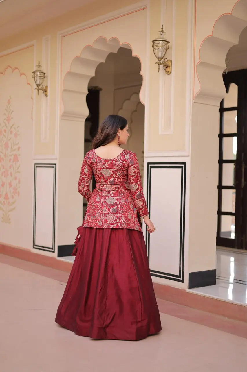 Designer Simmer Vichitra Lehenga with Jacquard Blouse | Full-Stitched Party & Wedding Wear – Purple & Maroon