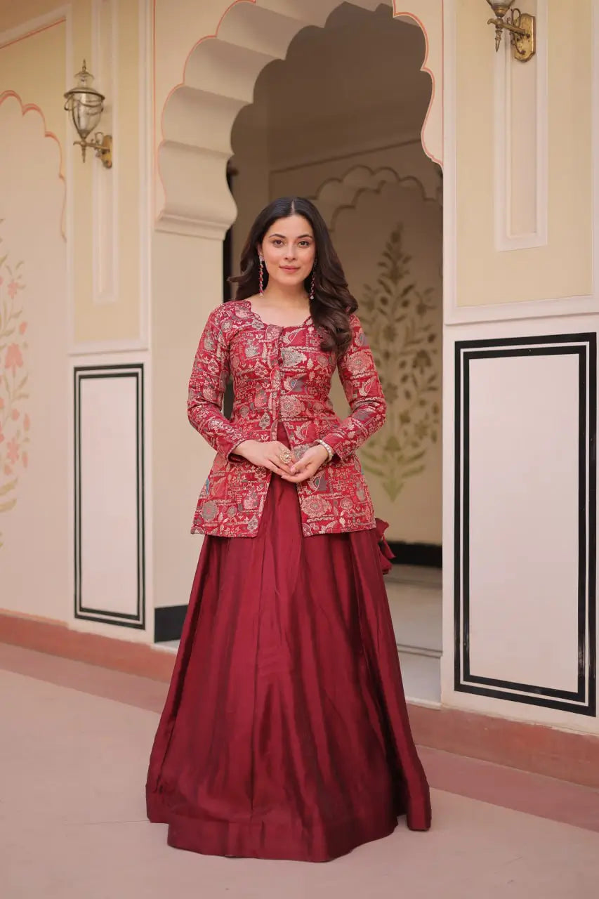 Designer Simmer Vichitra Lehenga with Jacquard Blouse | Full-Stitched Party & Wedding Wear – Purple & Maroon