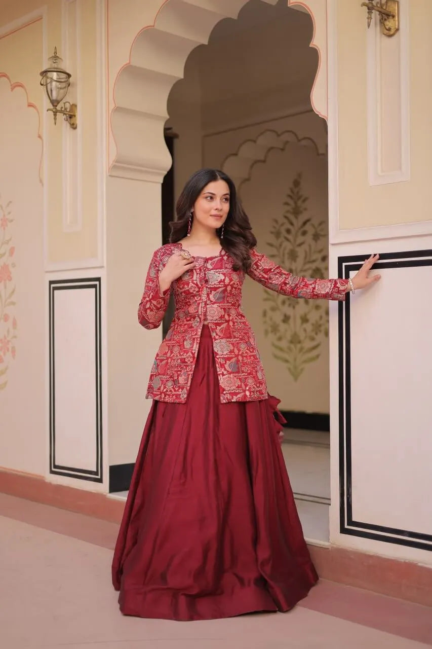 Designer Simmer Vichitra Lehenga with Jacquard Blouse | Full-Stitched Party & Wedding Wear – Purple & Maroon