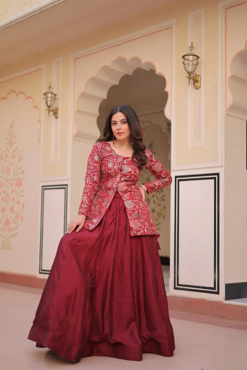 Designer Simmer Vichitra Lehenga with Jacquard Blouse | Full-Stitched Party & Wedding Wear – Purple & Maroon