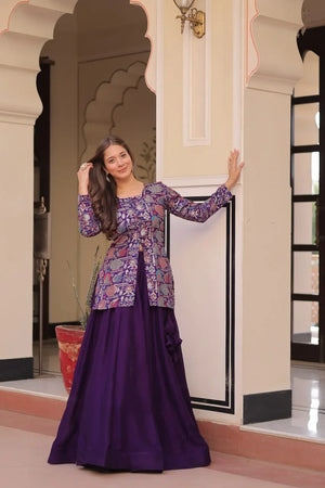 Designer Simmer Vichitra Lehenga with Jacquard Blouse | Full-Stitched Party & Wedding Wear – Purple & Maroon