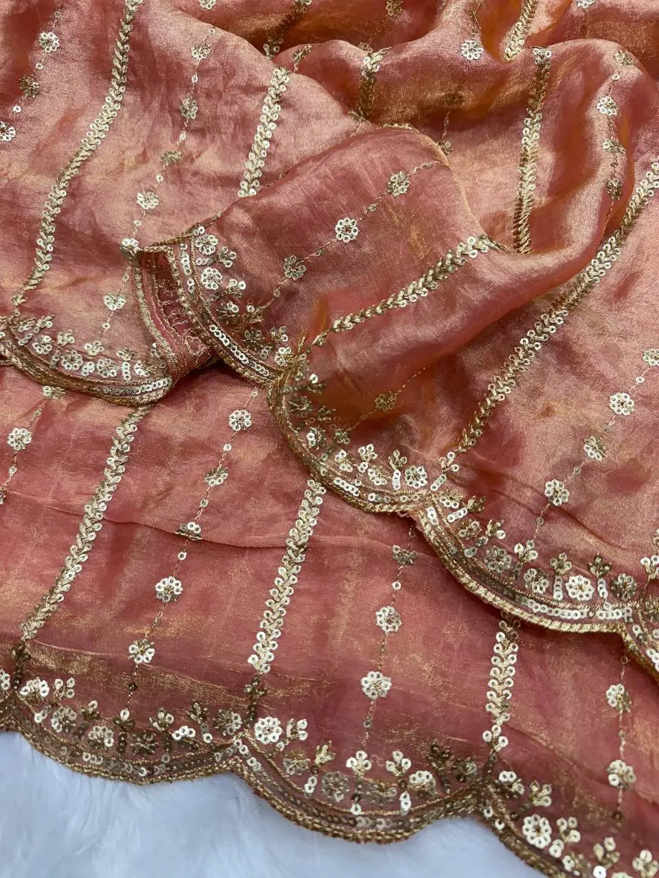 Designer Soft Space Silk Saree with Sequence Embroidery Work & Matching Blouse