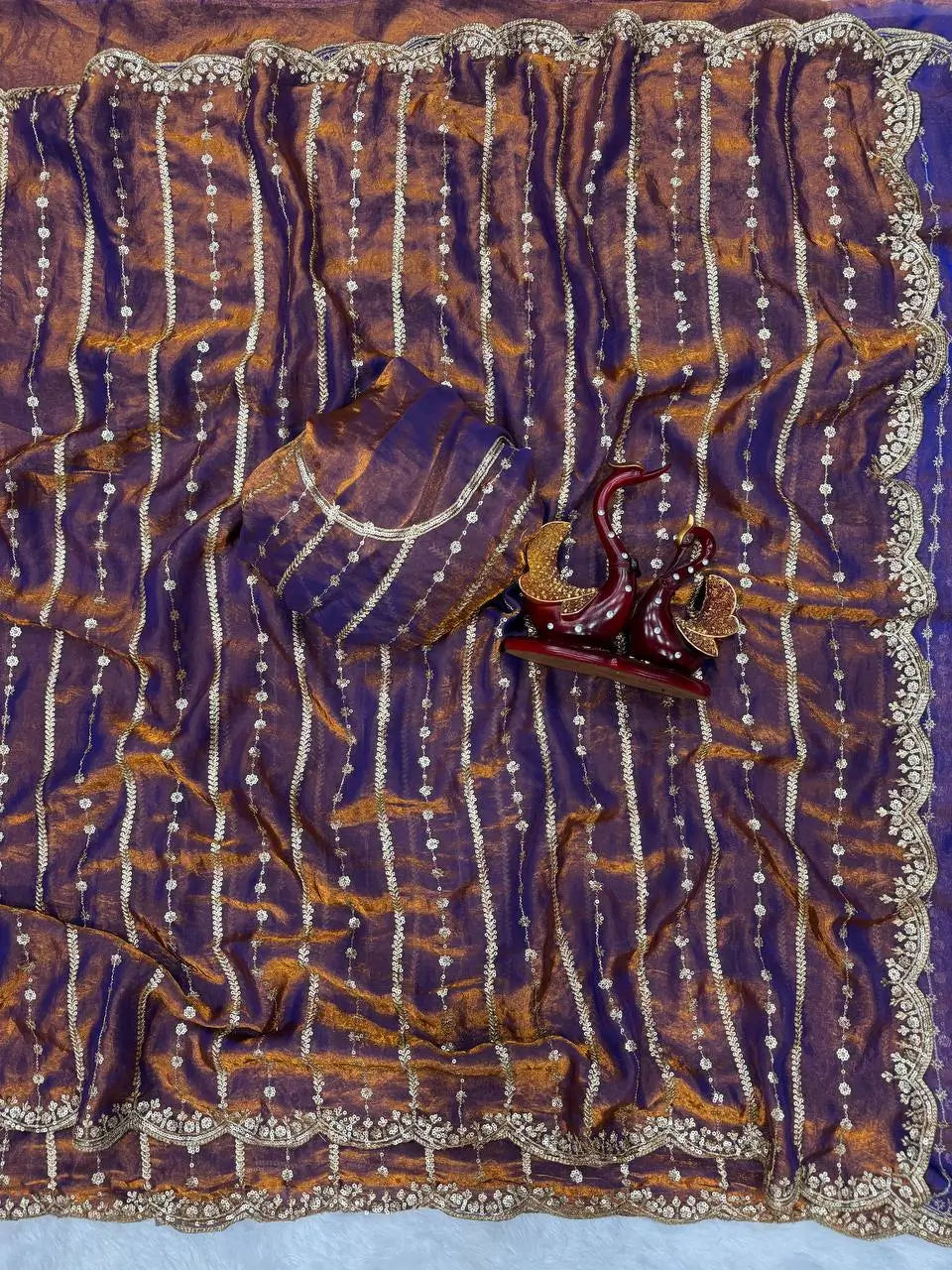 Designer Soft Space Silk Saree with Sequence Embroidery Work & Matching Blouse