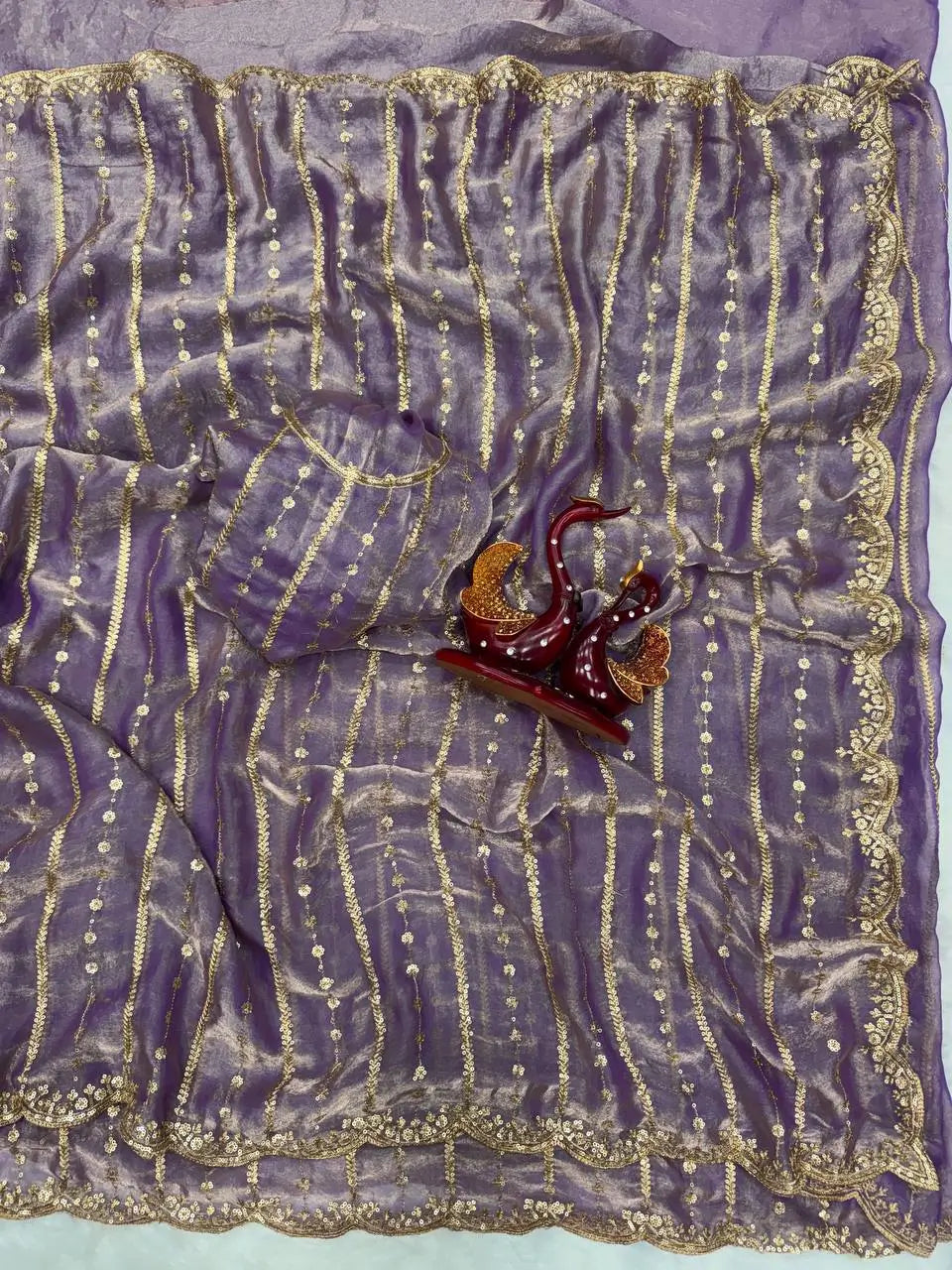 Designer Soft Space Silk Saree with Sequence Embroidery Work & Matching Blouse