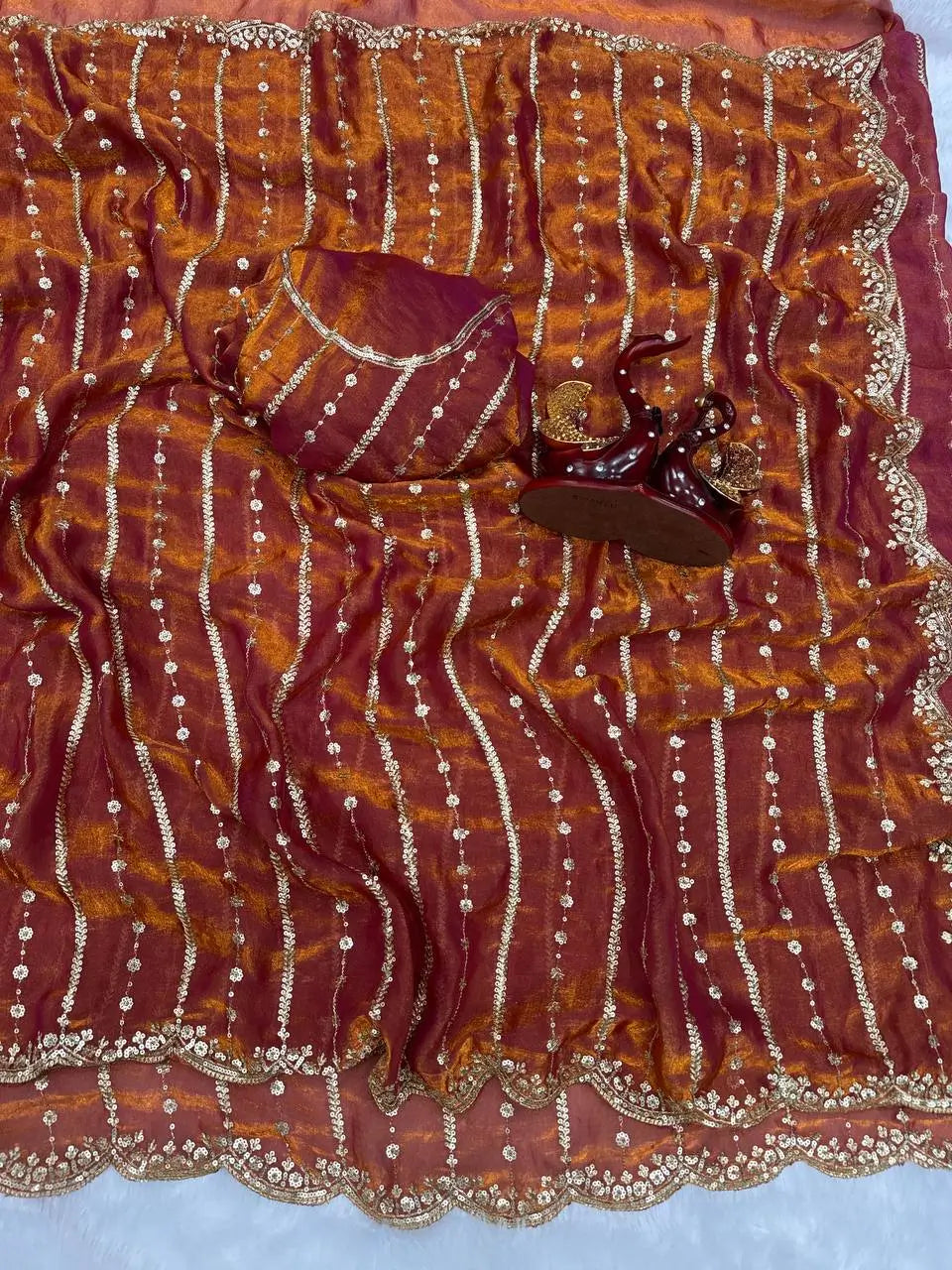 Designer Soft Space Silk Saree with Sequence Embroidery Work & Matching Blouse