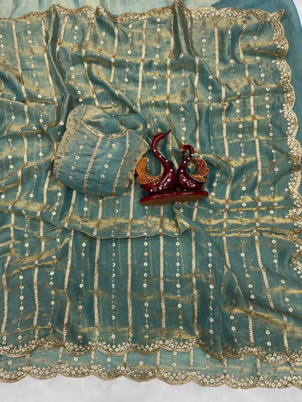 Designer Soft Space Silk Saree with Sequence Embroidery Work & Matching Blouse