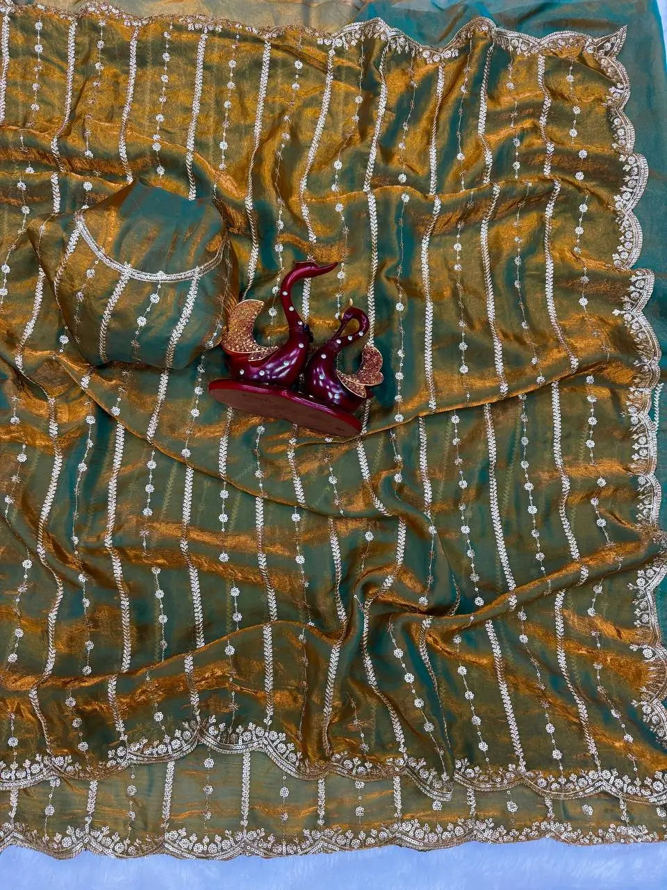 Designer Soft Space Silk Saree with Sequence Embroidery Work & Matching Blouse