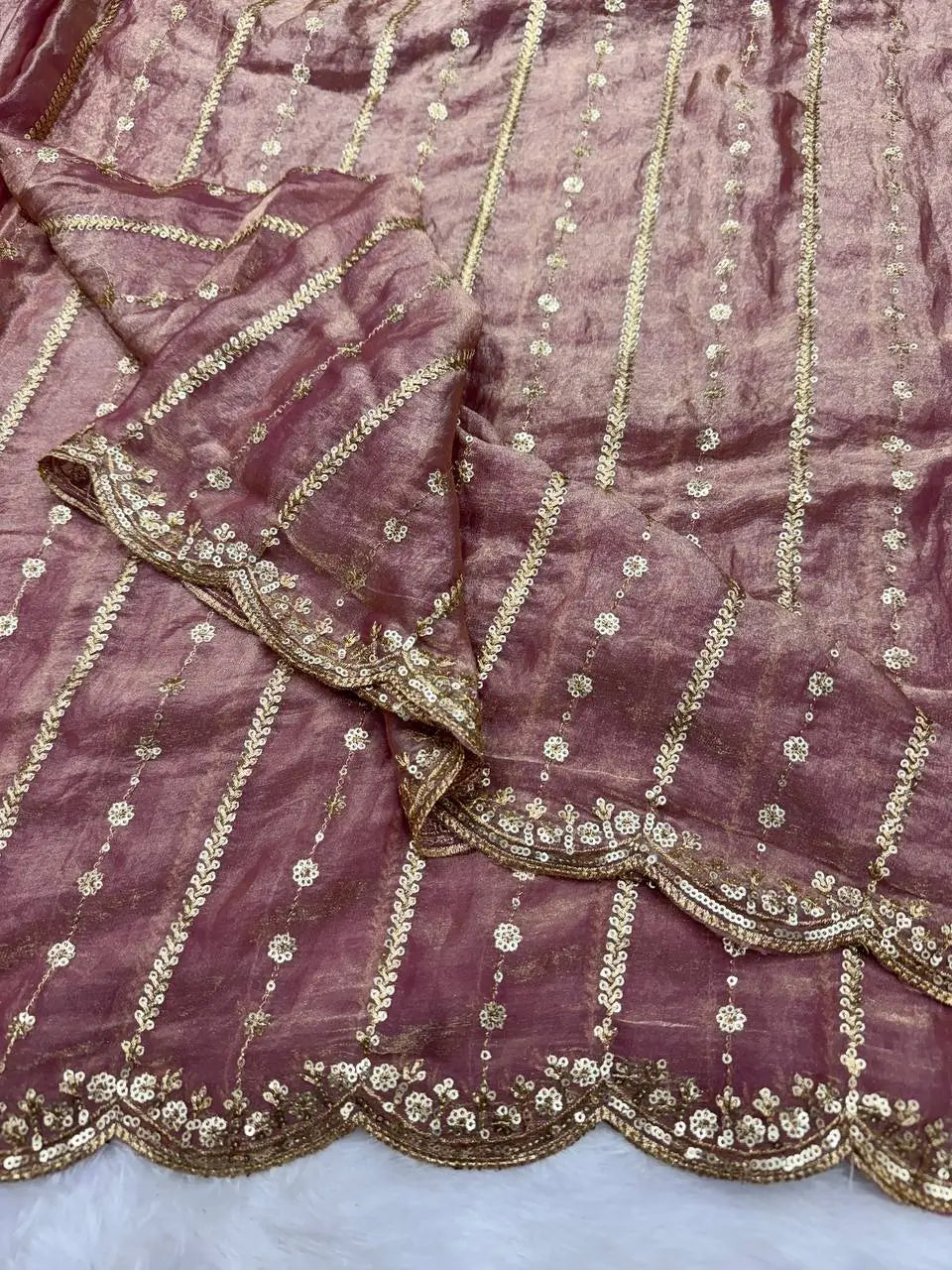 Designer Soft Space Silk Saree with Sequence Embroidery Work & Matching Blouse