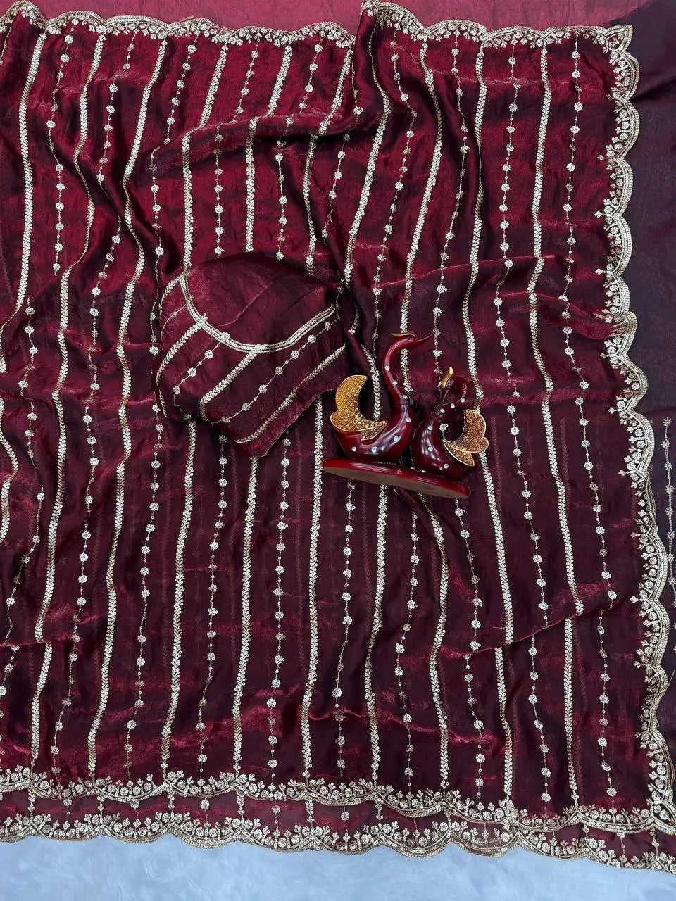Designer Soft Space Silk Saree with Sequence Embroidery Work & Matching Blouse