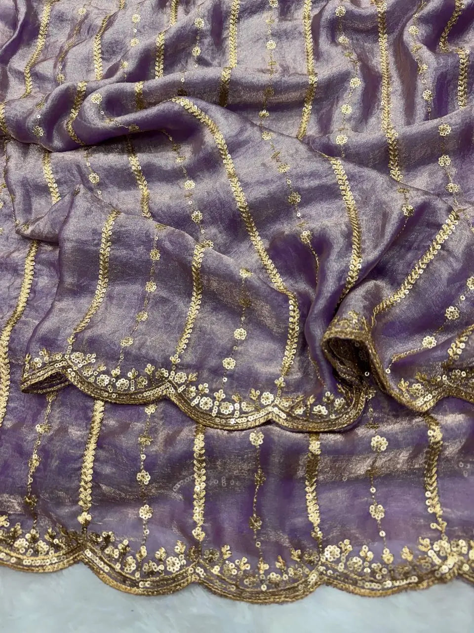 Designer Soft Space Silk Saree with Sequence Embroidery Work & Matching Blouse