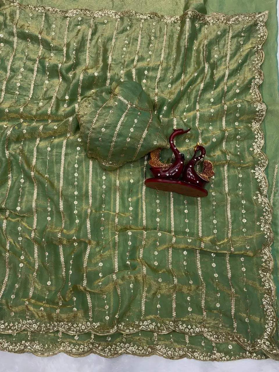 Designer Soft Space Silk Saree with Sequence Embroidery Work & Matching Blouse