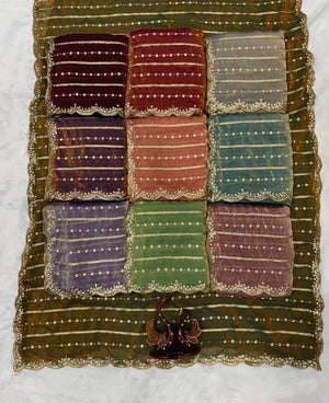 Designer Soft Space Silk Saree with Sequence Embroidery Work & Matching Blouse