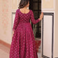 Designer Staple Jacquard Weaving Gown with Position Print Choli – Rama & Wine | 3 Meter Flair, Cotton Lining, Party Wear Gown