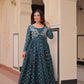 Designer Staple Jacquard Weaving Gown with Position Print Choli – Rama & Wine | 3 Meter Flair, Cotton Lining, Party Wear Gown