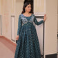 Designer Staple Jacquard Weaving Gown with Position Print Choli – Rama & Wine | 3 Meter Flair, Cotton Lining, Party Wear Gown
