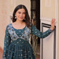 Designer Staple Jacquard Weaving Gown with Position Print Choli – Rama & Wine | 3 Meter Flair, Cotton Lining, Party Wear Gown