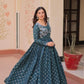 Designer Staple Jacquard Weaving Gown with Position Print Choli – Rama & Wine | 3 Meter Flair, Cotton Lining, Party Wear Gown