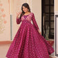 Designer Staple Jacquard Weaving Gown with Position Print Choli – Rama & Wine | 3 Meter Flair, Cotton Lining, Party Wear Gown