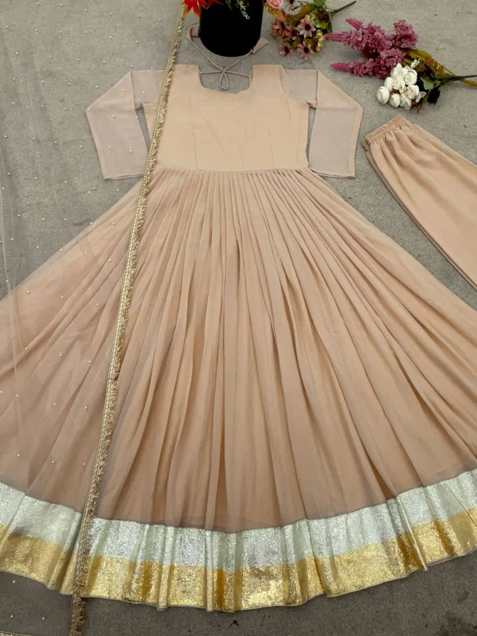 Designer Star Georgette Gown Set with Twill Net Dupatta