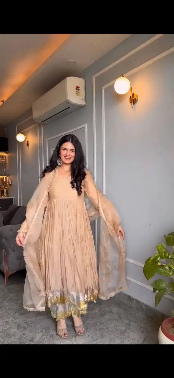 Designer Star Georgette Gown Set with Twill Net Dupatta