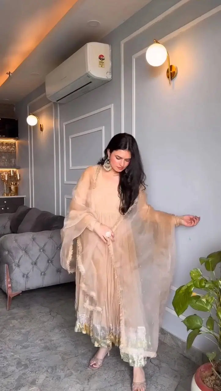 Designer Star Georgette Gown Set with Twill Net Dupatta