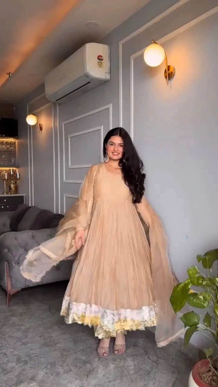 Designer Star Georgette Gown Set with Twill Net Dupatta