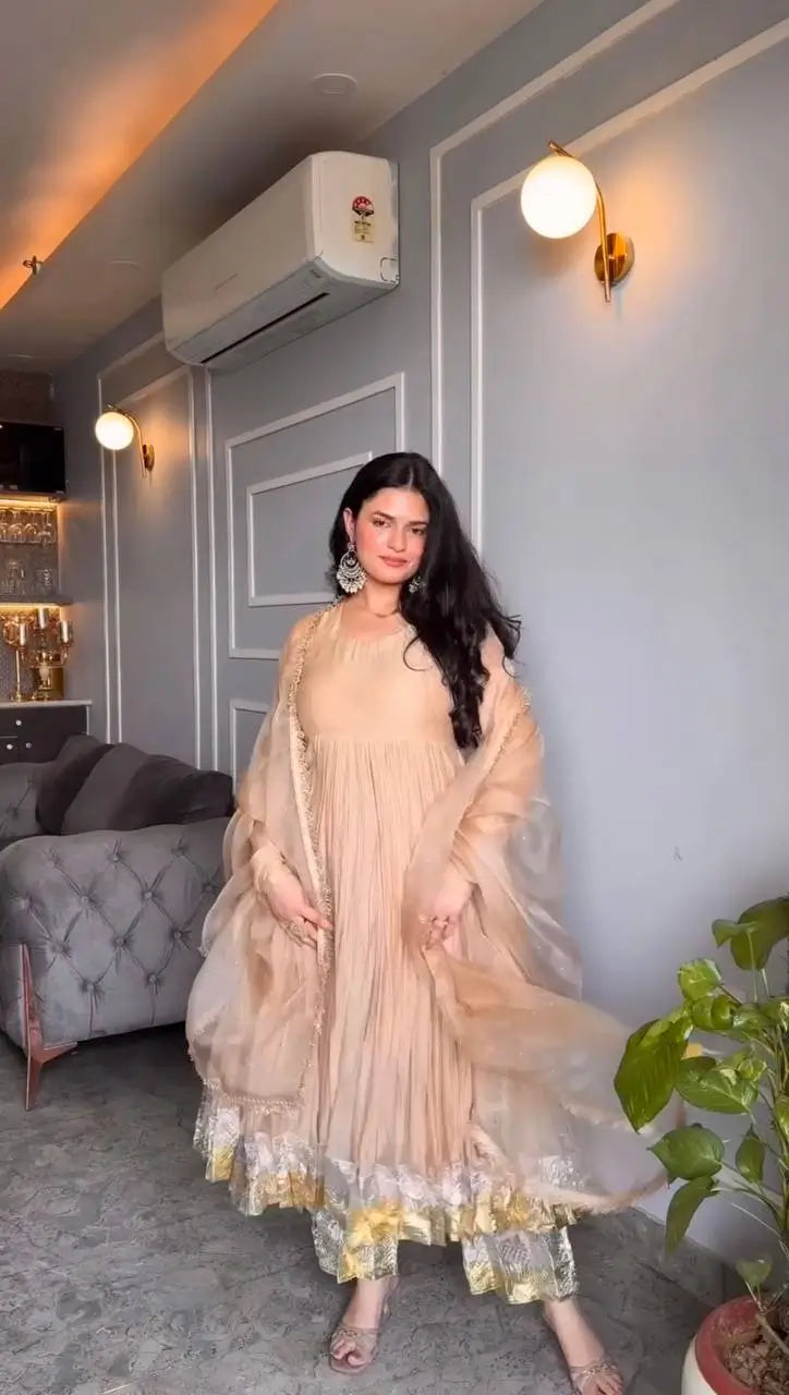 Designer Star Georgette Gown Set with Twill Net Dupatta