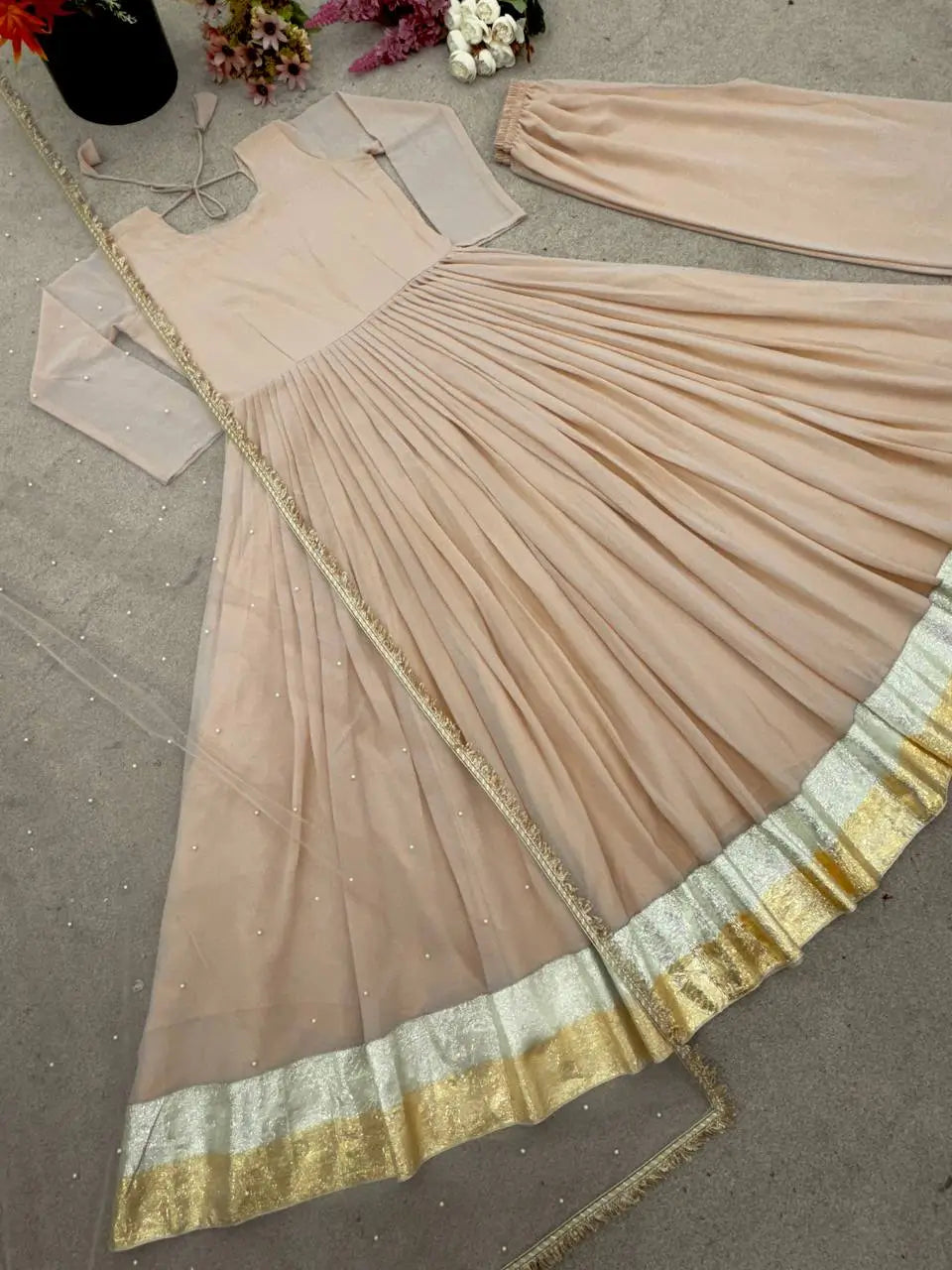 Designer Star Georgette Gown Set with Twill Net Dupatta
