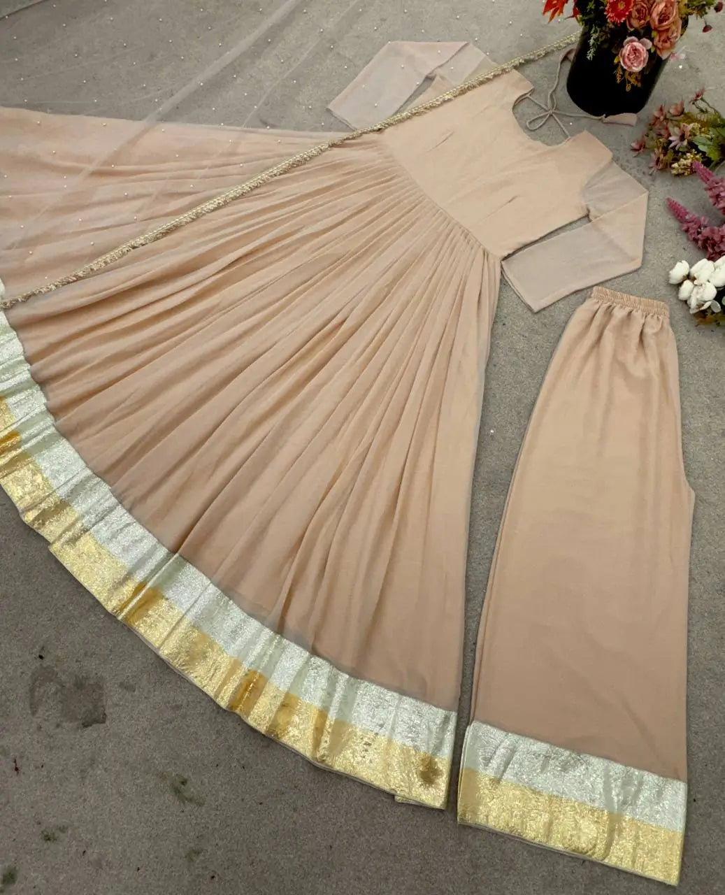 Designer Star Georgette Gown Set with Twill Net Dupatta