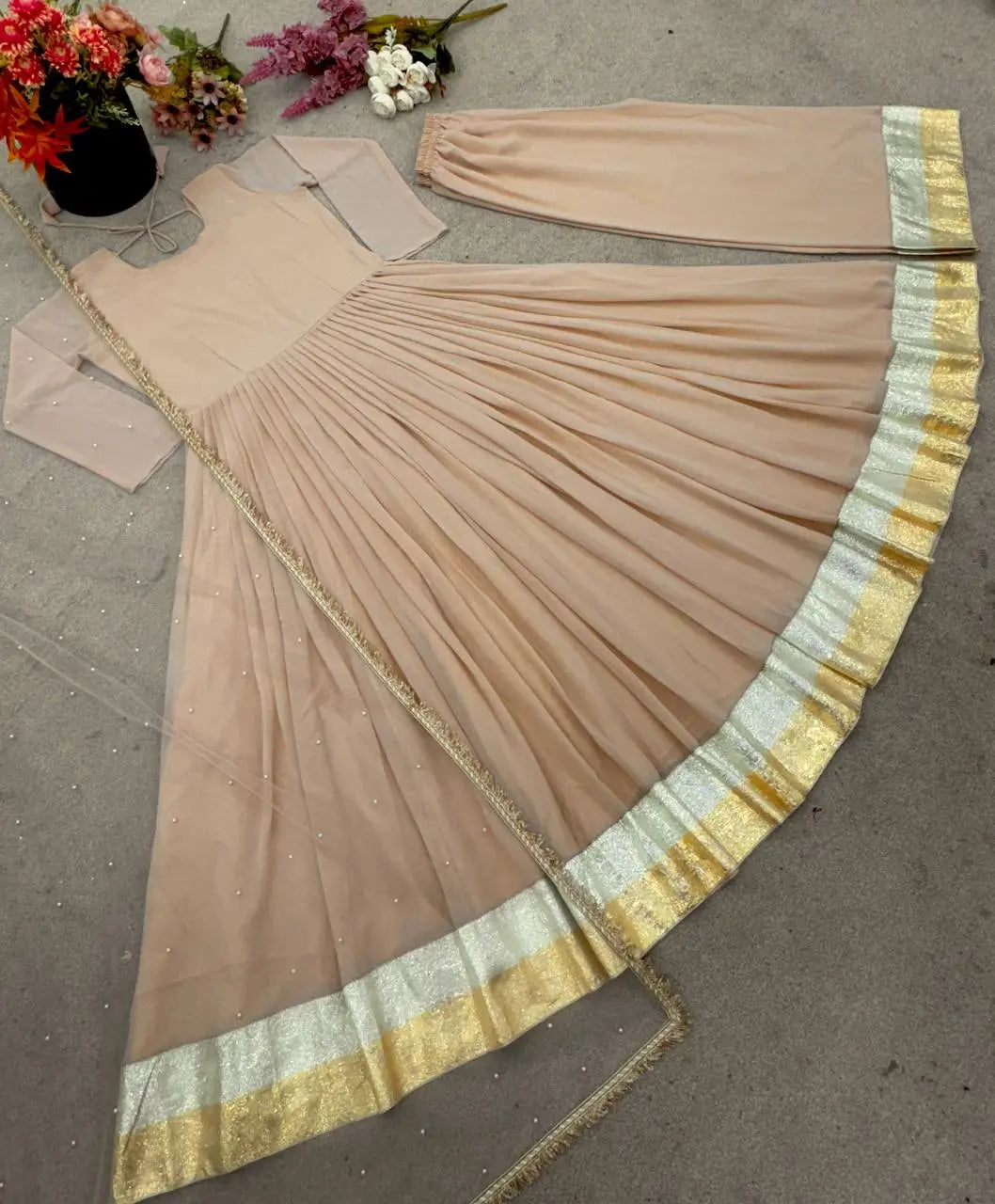 Designer Star Georgette Gown Set with Twill Net Dupatta