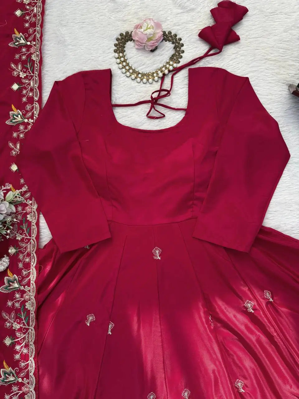 Designer Tabby Organza Embroidered Anarkali Suit with Dupatta