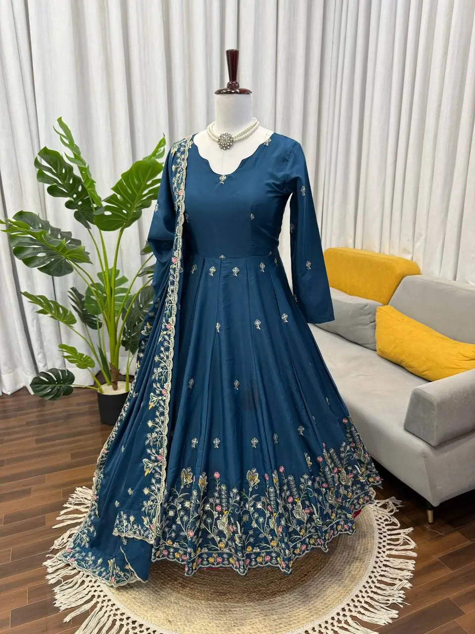 Designer Tabby Organza Embroidered Anarkali Suit with Dupatta