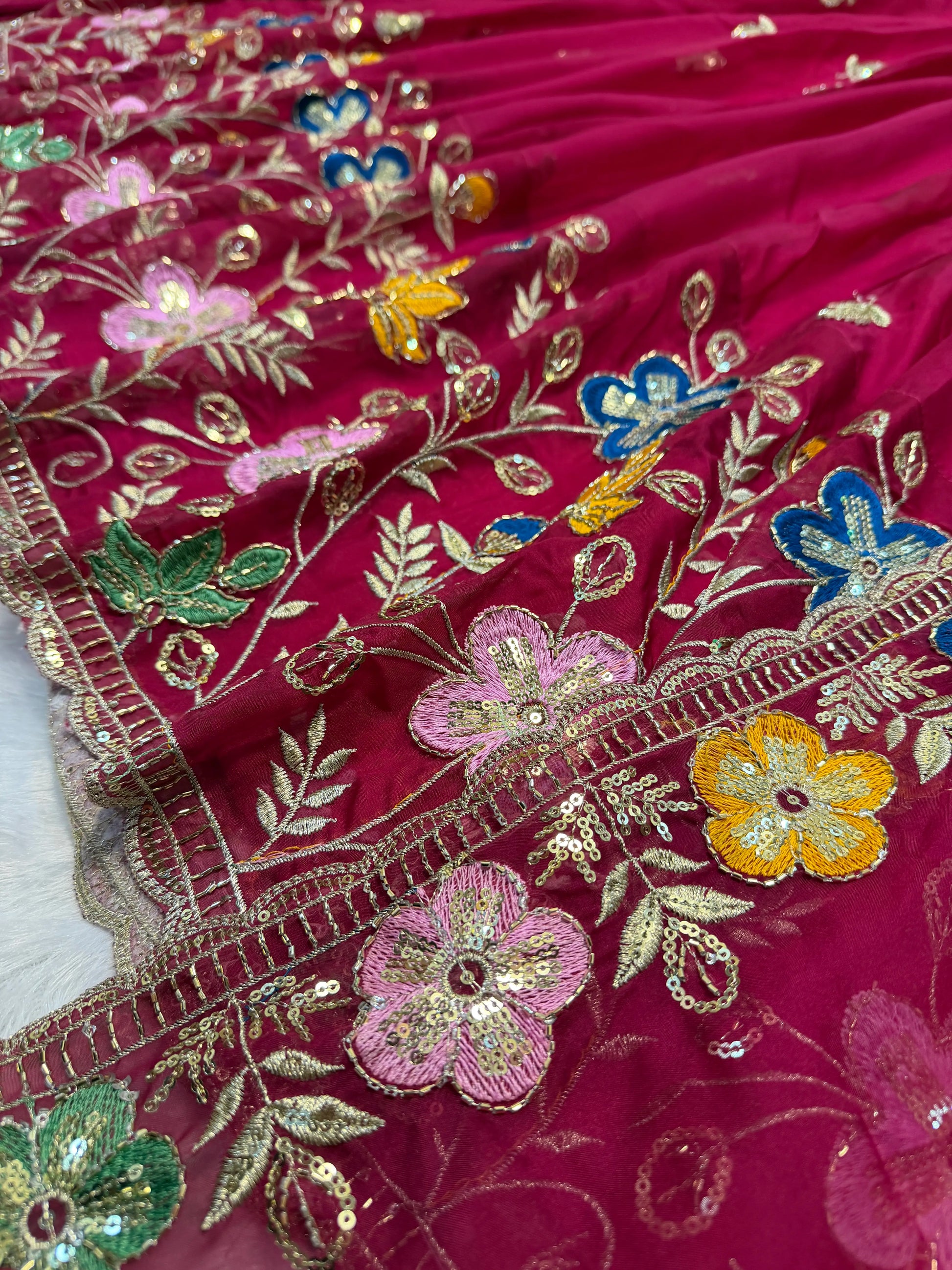 Designer Tabby Organza Embroidered Anarkali Suit with Dupatta