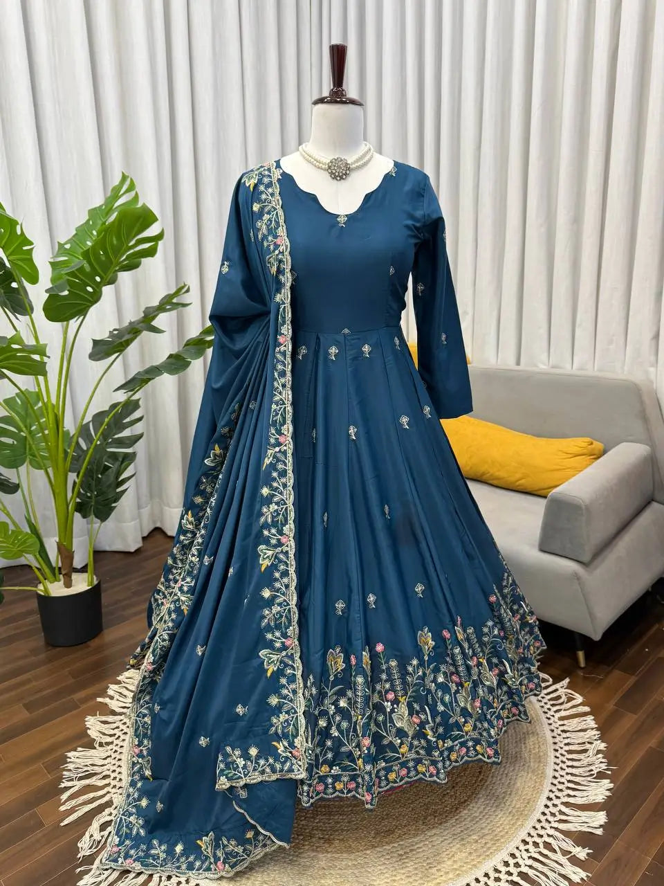 Designer Tabby Organza Embroidered Anarkali Suit with Dupatta