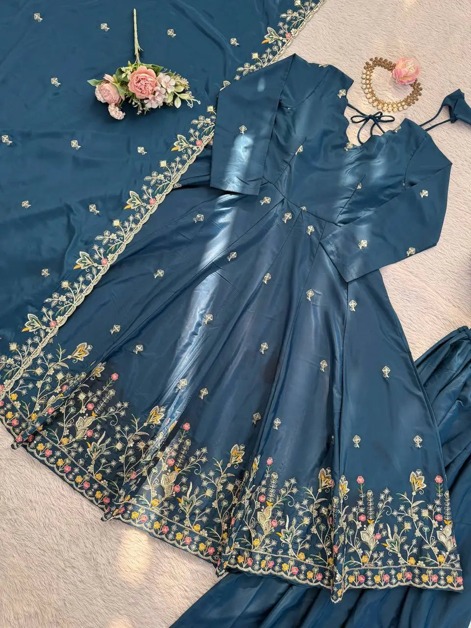 Designer Tabby Organza Embroidered Anarkali Suit with Dupatta