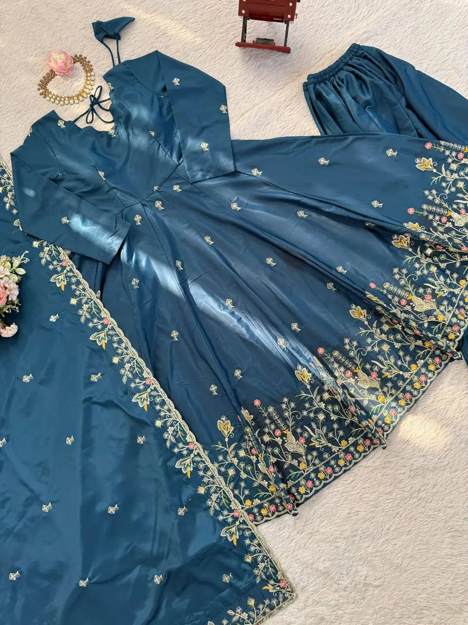 Designer Tabby Organza Embroidered Anarkali Suit with Dupatta