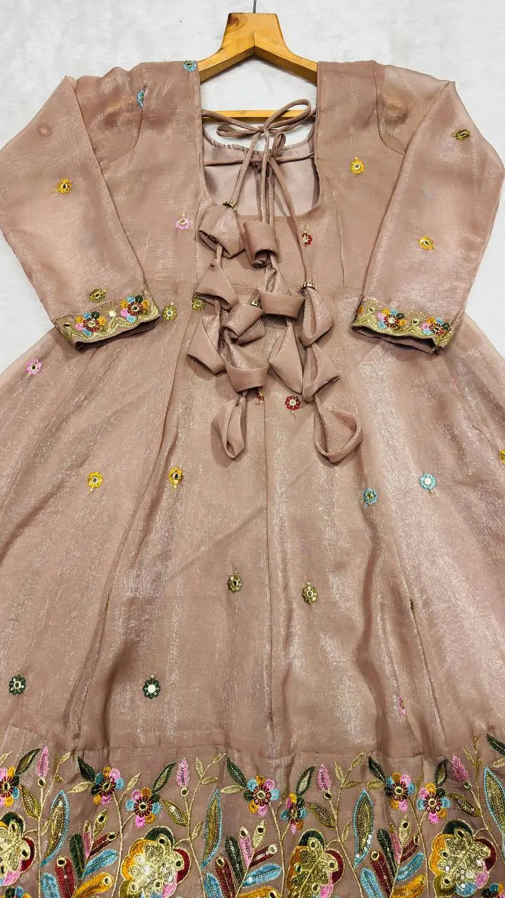 Designer Tabby Organza Embroidered Anarkali Suit with Dupatta