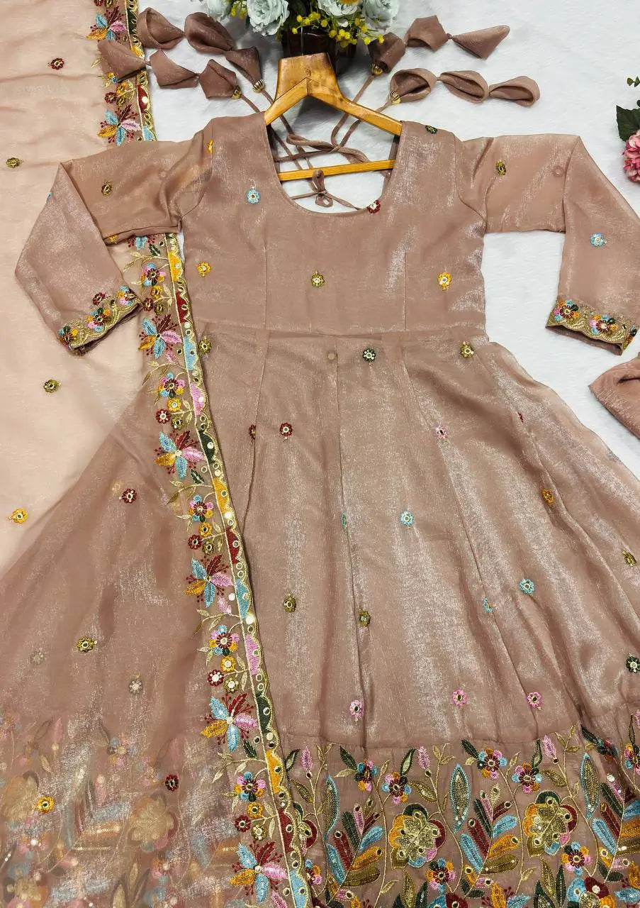 Designer Tabby Organza Embroidered Anarkali Suit with Dupatta