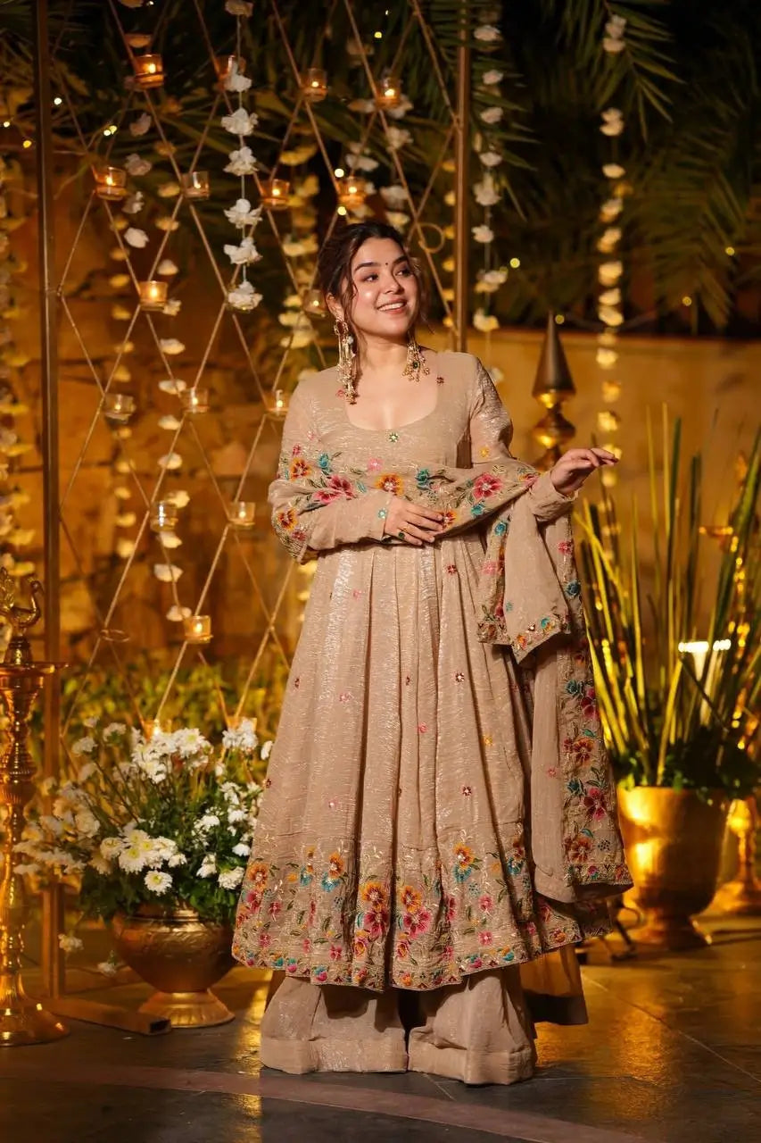 Designer Tabby Organza Embroidered Anarkali Suit with Dupatta