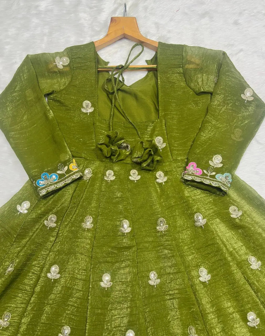 Designer Tabby Organza Embroidered Anarkali Suit with Dupatta