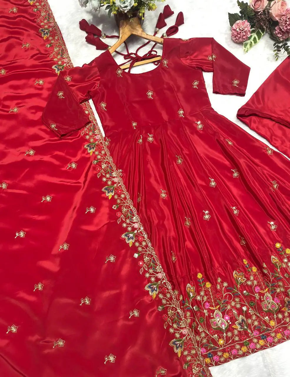 Designer Tabby Organza Embroidered Anarkali Suit with Dupatta
