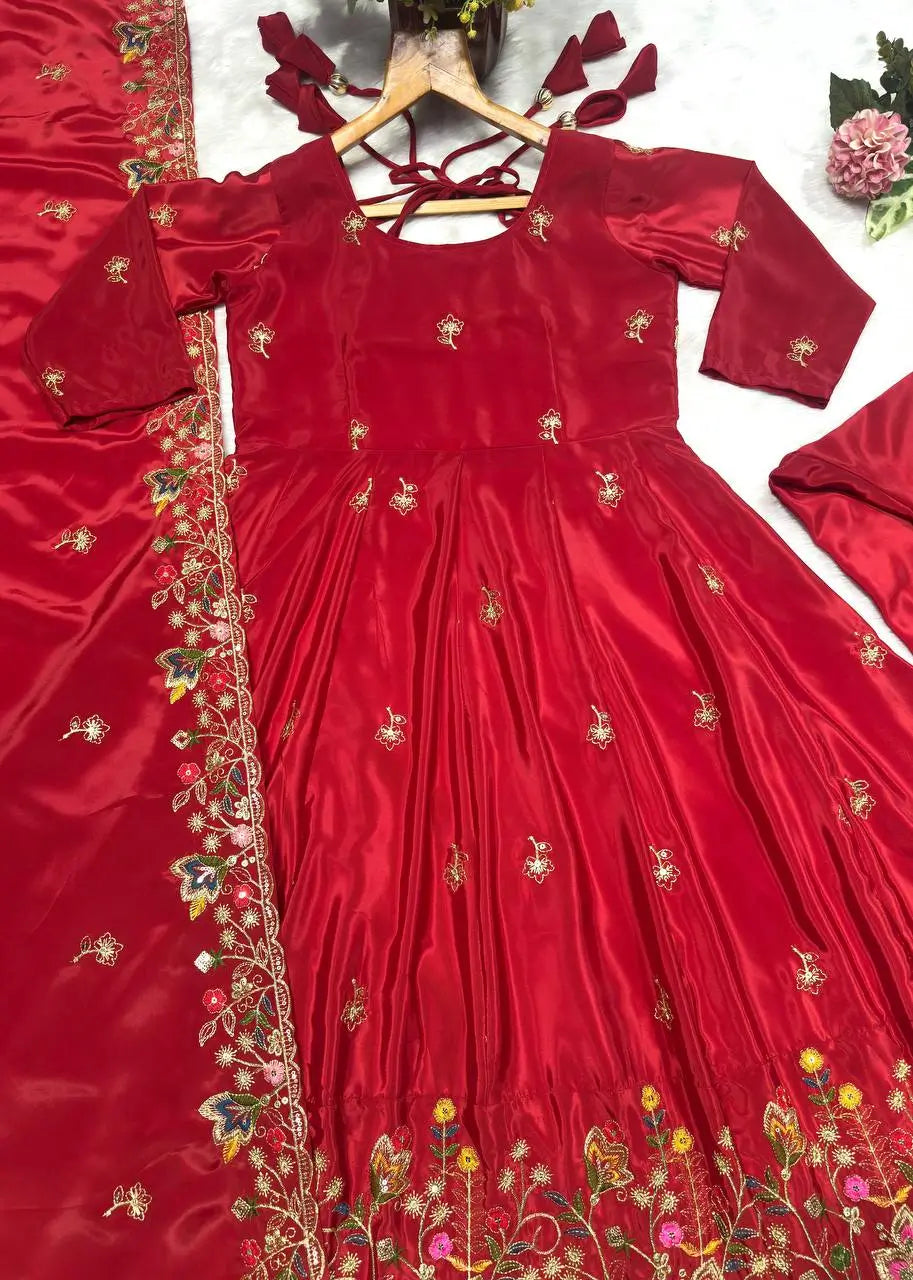 Designer Tabby Organza Embroidered Anarkali Suit with Dupatta